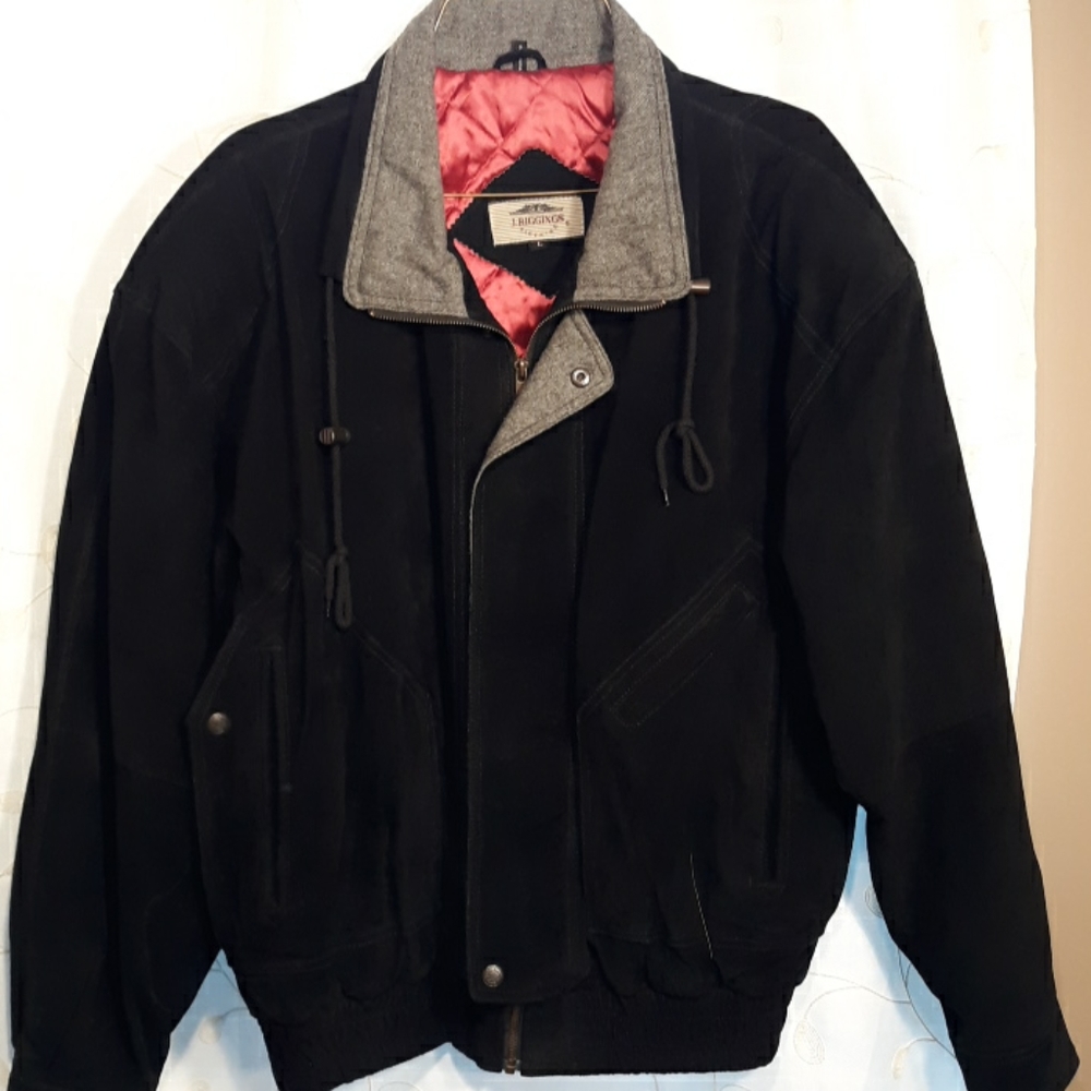 J.Riggins Suede bomber jacket sz.large,black/gray
